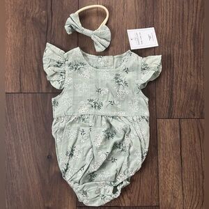 Floral Embroidered Baby Romper & Headband, 3-6 mo